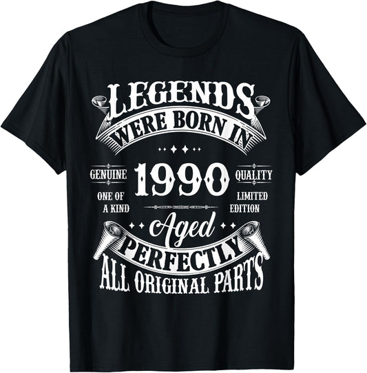 35th Birthday Vintage Legends Born In 1990 35 Years Old T-Shirt - T-Shirt | Black
