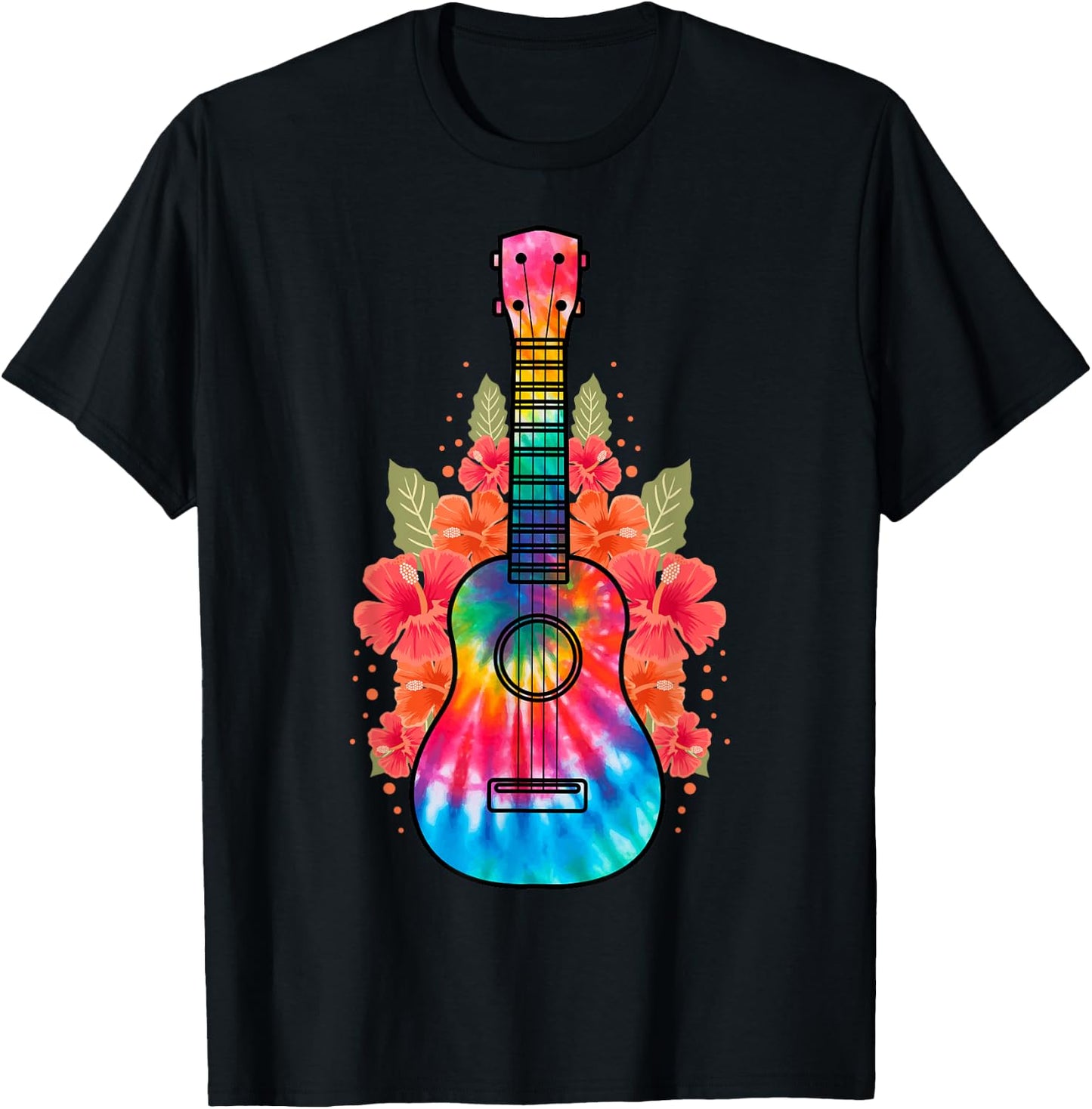Hawaii Uke Flower Ukulele Guitar T-Shirt - T-Shirt | Black