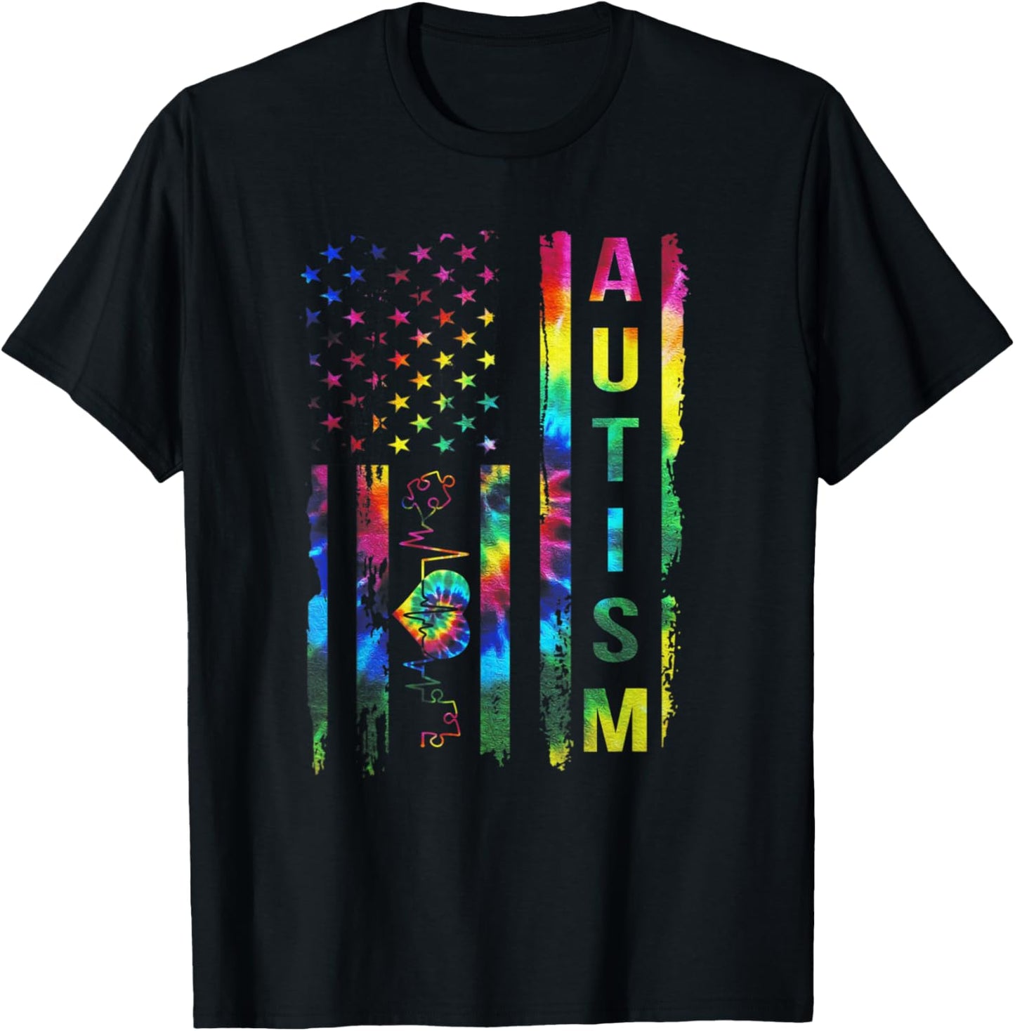 American Flag Autism Awareness Teacher Mom Support Tie Dye Men T-Shirt - T-Shirt | Black