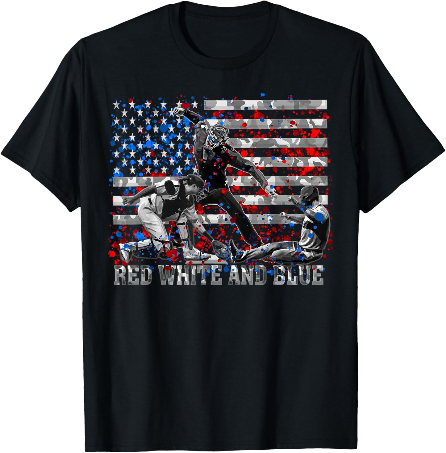 American Flag Patriotic Funny Baseball Umpire Blue Gift T-Shirt - T-Shirt | Black