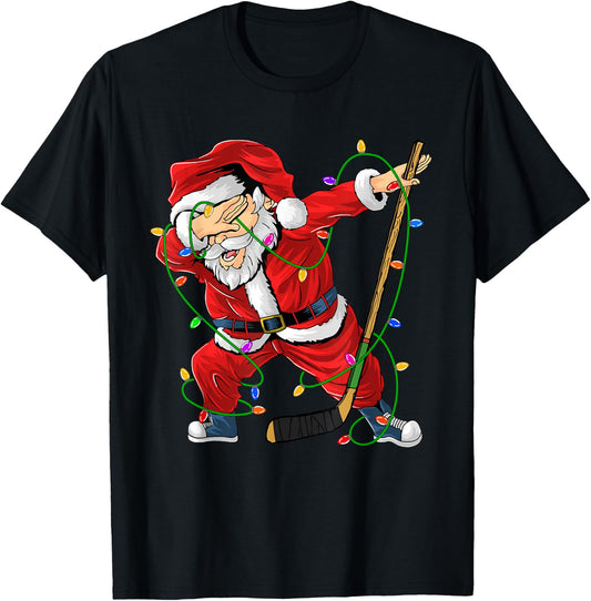 Merry Christmas Ice Hockey Dabbing Santa Claus Hockey Player T-Shirt - T-Shirt | Black