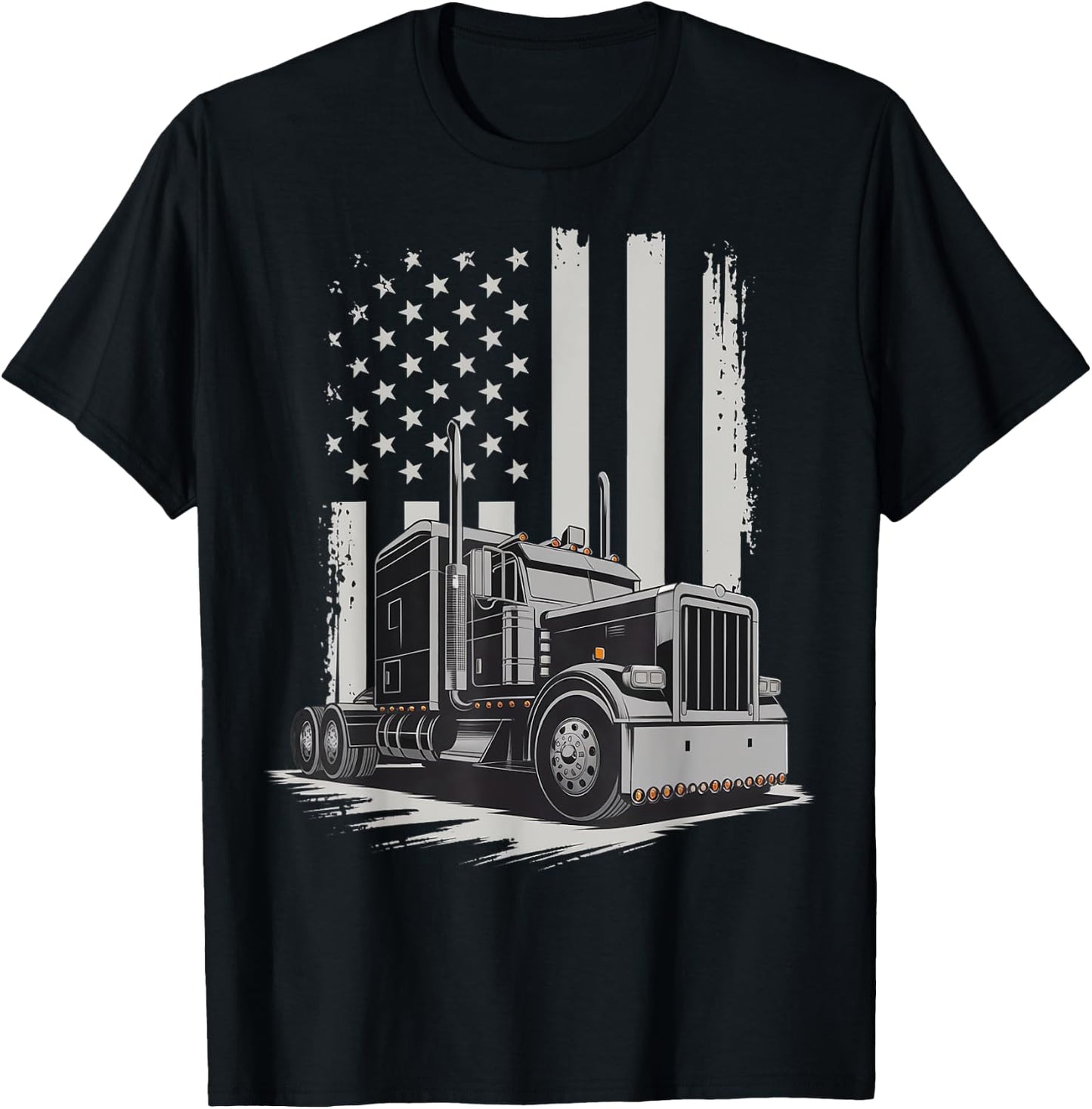 Trucker USA American Flag Truck Driver Patriotic 4th Of July T-Shirt - T-Shirt | Black
