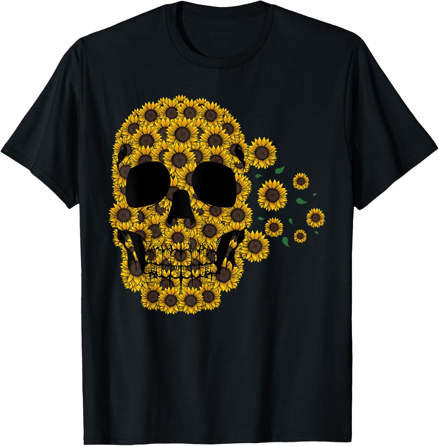 Sunflower Skull Lazy Halloween Costume Cute Skeleton T-Shirt - T-Shirt | Black