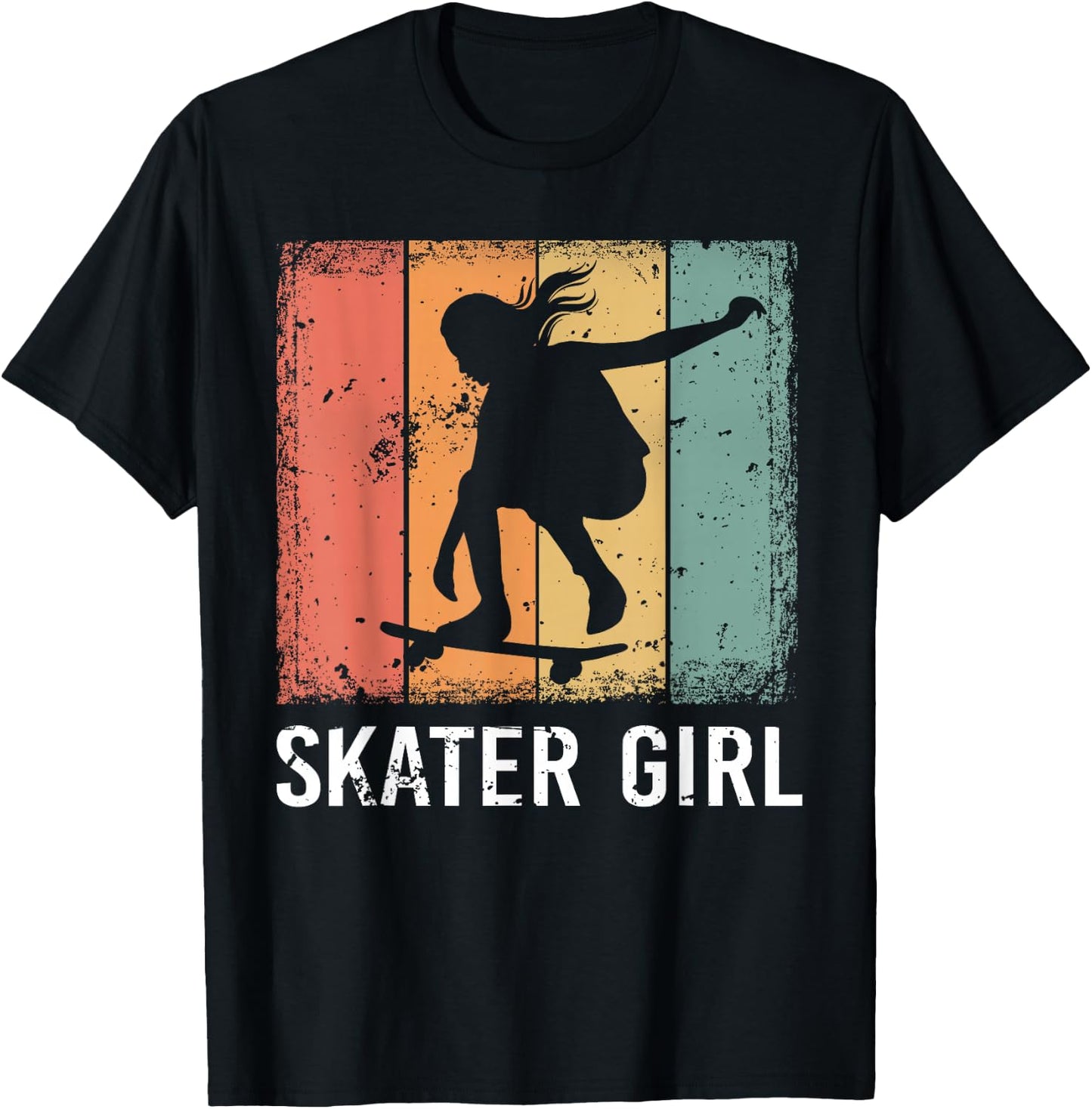 Cool Skater Art Women Girls Skateboarding Skateboard Skating T-Shirt - T-Shirt | Black