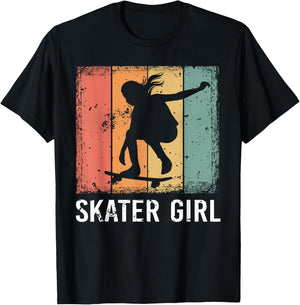 Cool Skater Art Women Girls Skateboarding Skateboard Skating T-Shirt - T-Shirt | Black