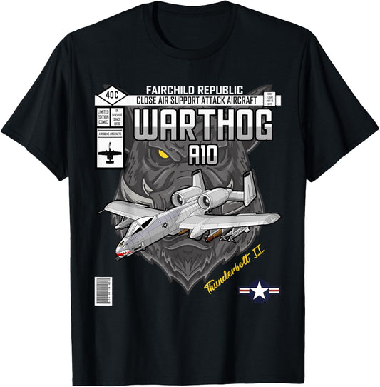A-10 Warthog Close Air Support Aircraft Comic Book Edition T-Shirt - T-Shirt | Black