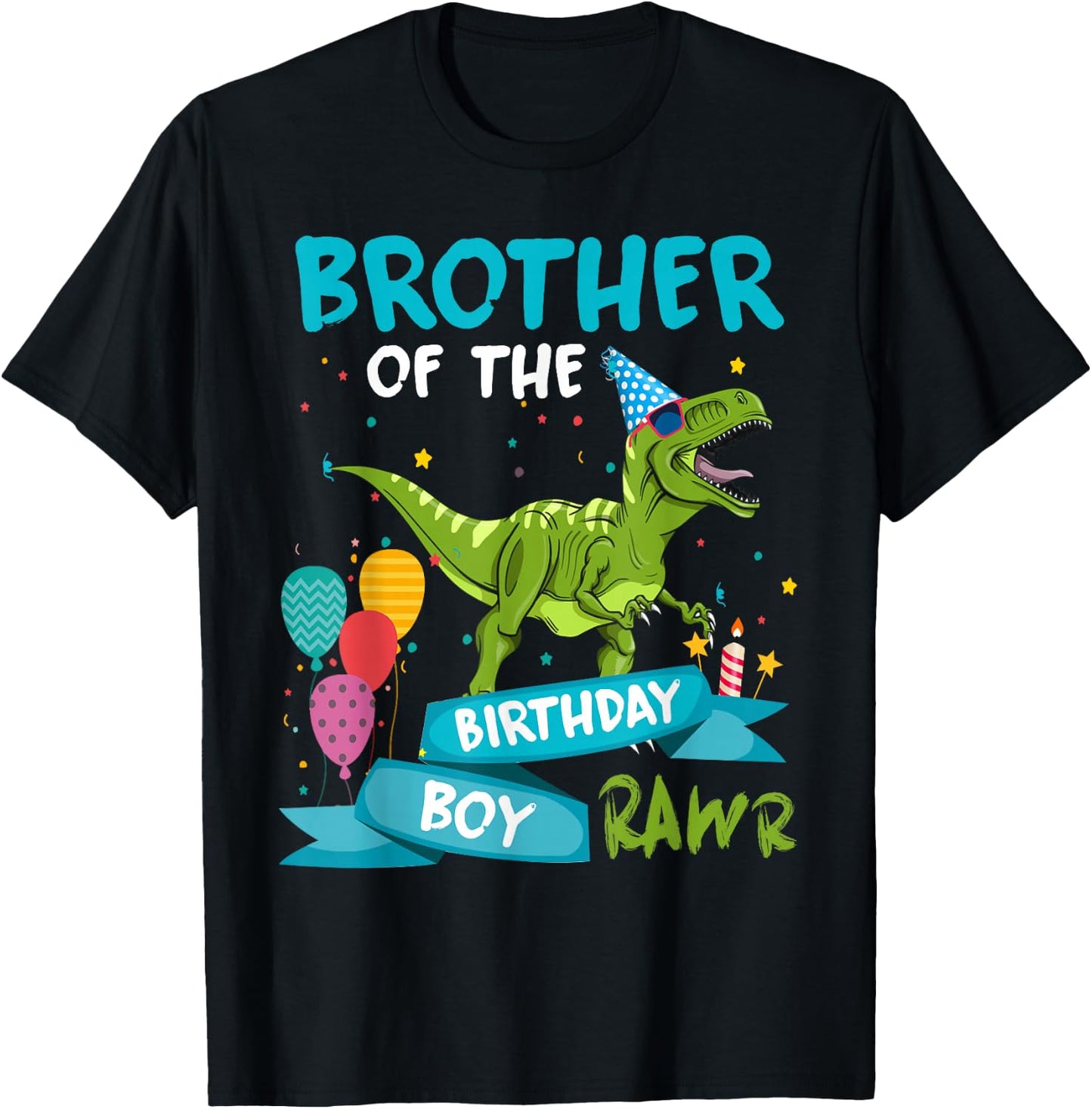 Brother of the Birthday Boy T-Rex Dinosaur Birthday Matching T-Shirt - T-Shirt | Black