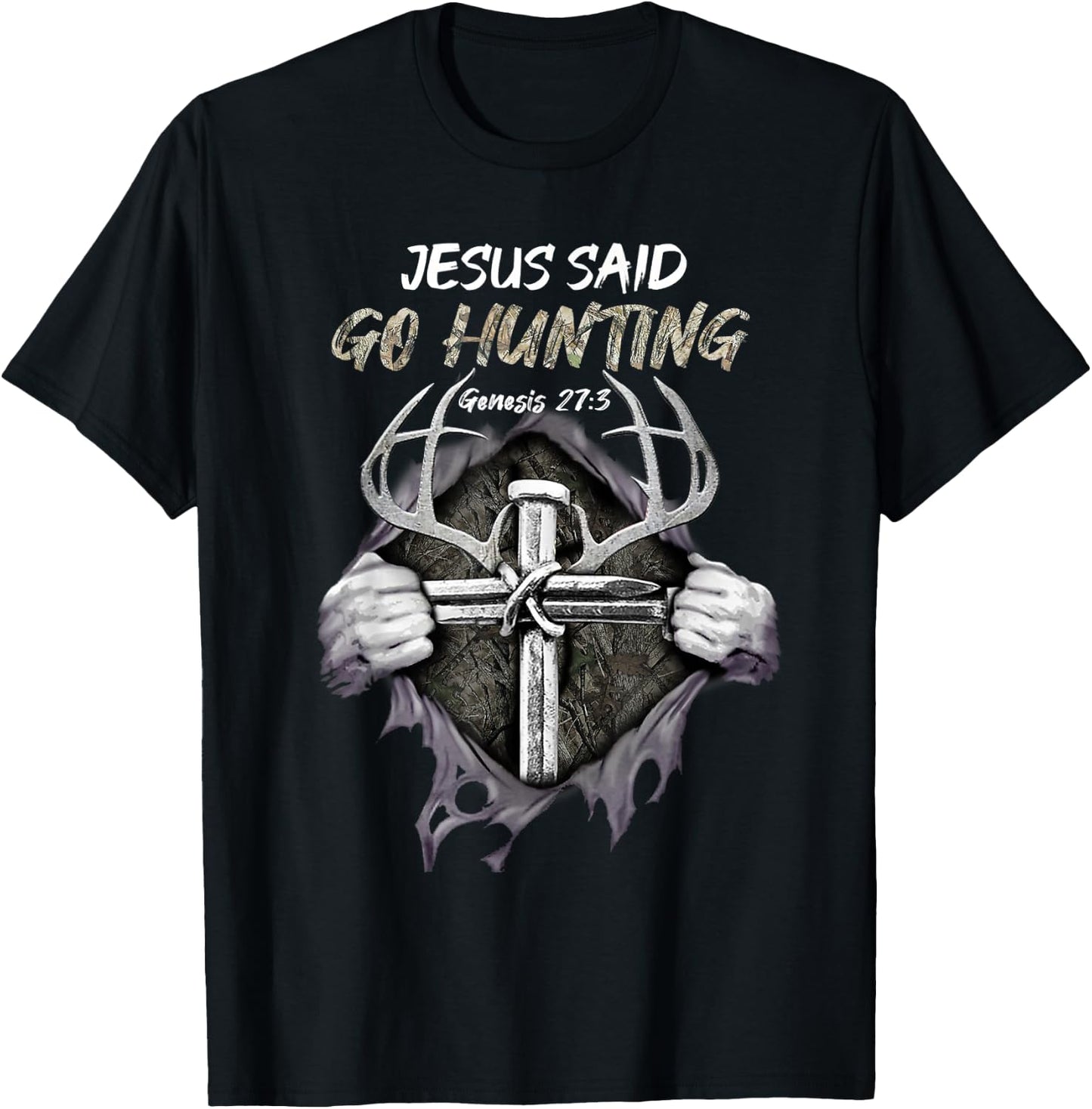 Jesus Go Hunting Genesis 27:3 Hunting Christian T-Shirt - T-Shirt | Black