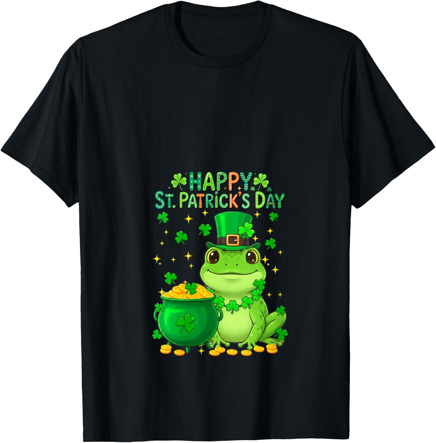 Women's Happy St. Patrick's Day Frog Shamrocks Coins Lover Kids V-Neck T-Shirt - T-Shirt | Black
