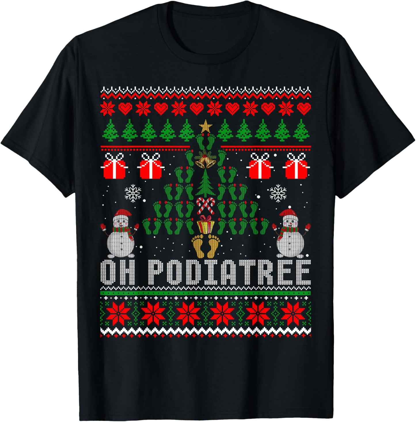 Funny Podiatry Christmas Tree Foot Podiatrist Gift Ugly T-Shirt - T-Shirt | Black