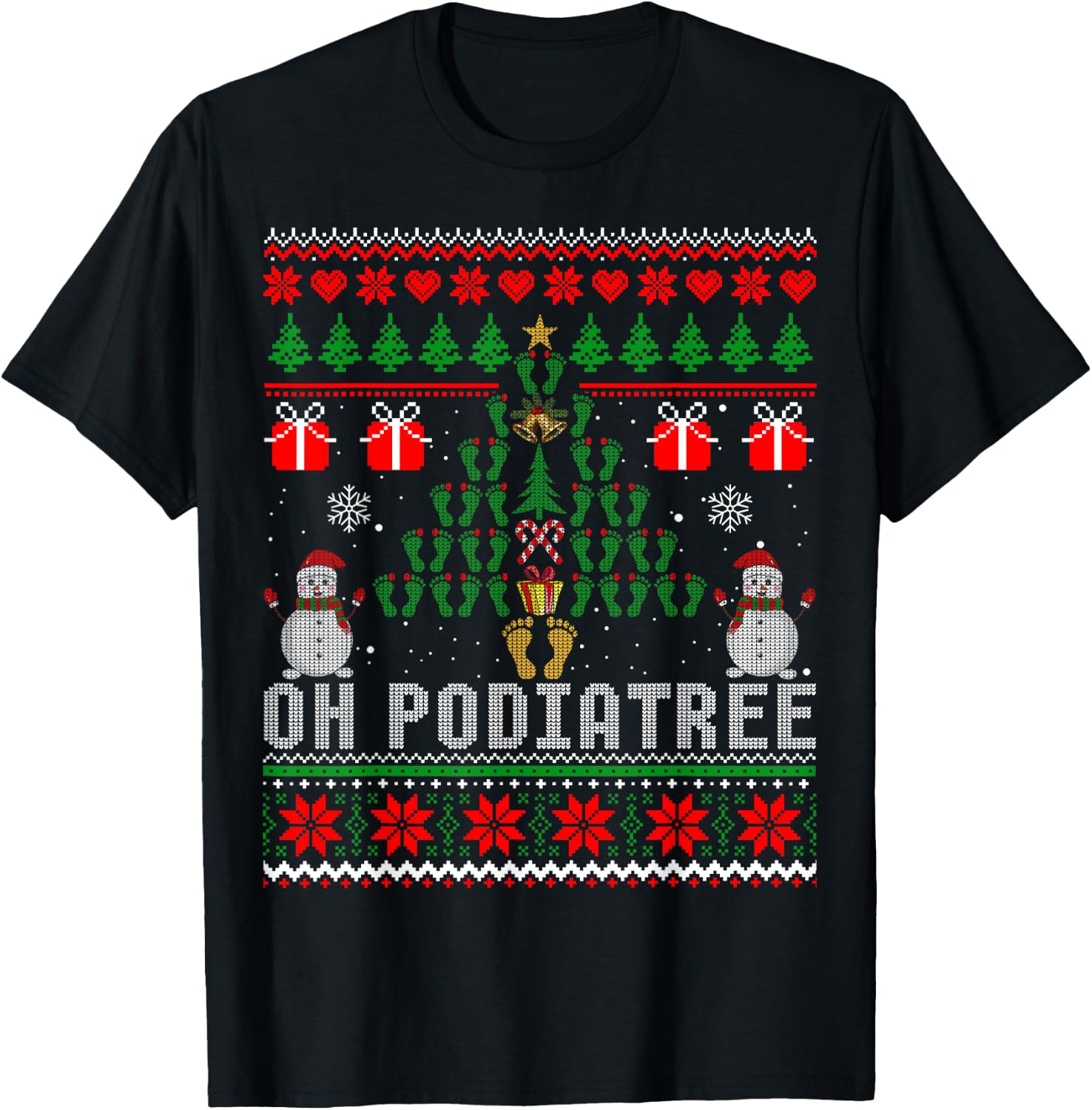 Funny Podiatry Christmas Tree Foot Podiatrist Gift Ugly T-Shirt - T-Shirt | Black