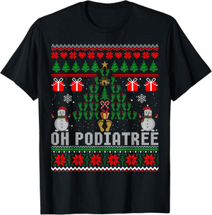 Funny Podiatry Christmas Tree Foot Podiatrist Gift Ugly T-Shirt - T-Shirt | Black