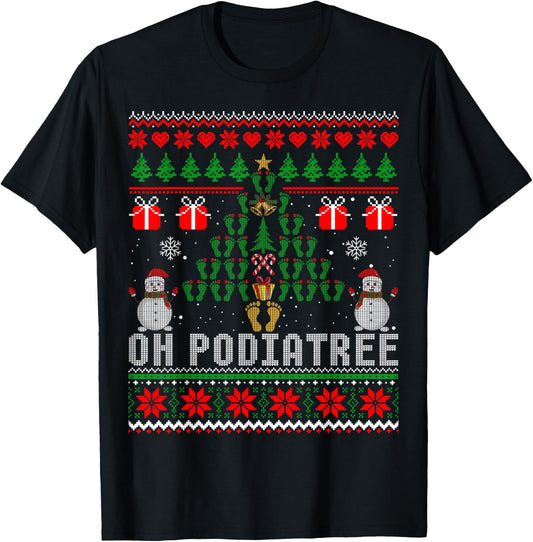 Funny Podiatry Christmas Tree Foot Podiatrist Gift Ugly T-Shirt - T-Shirt | Black