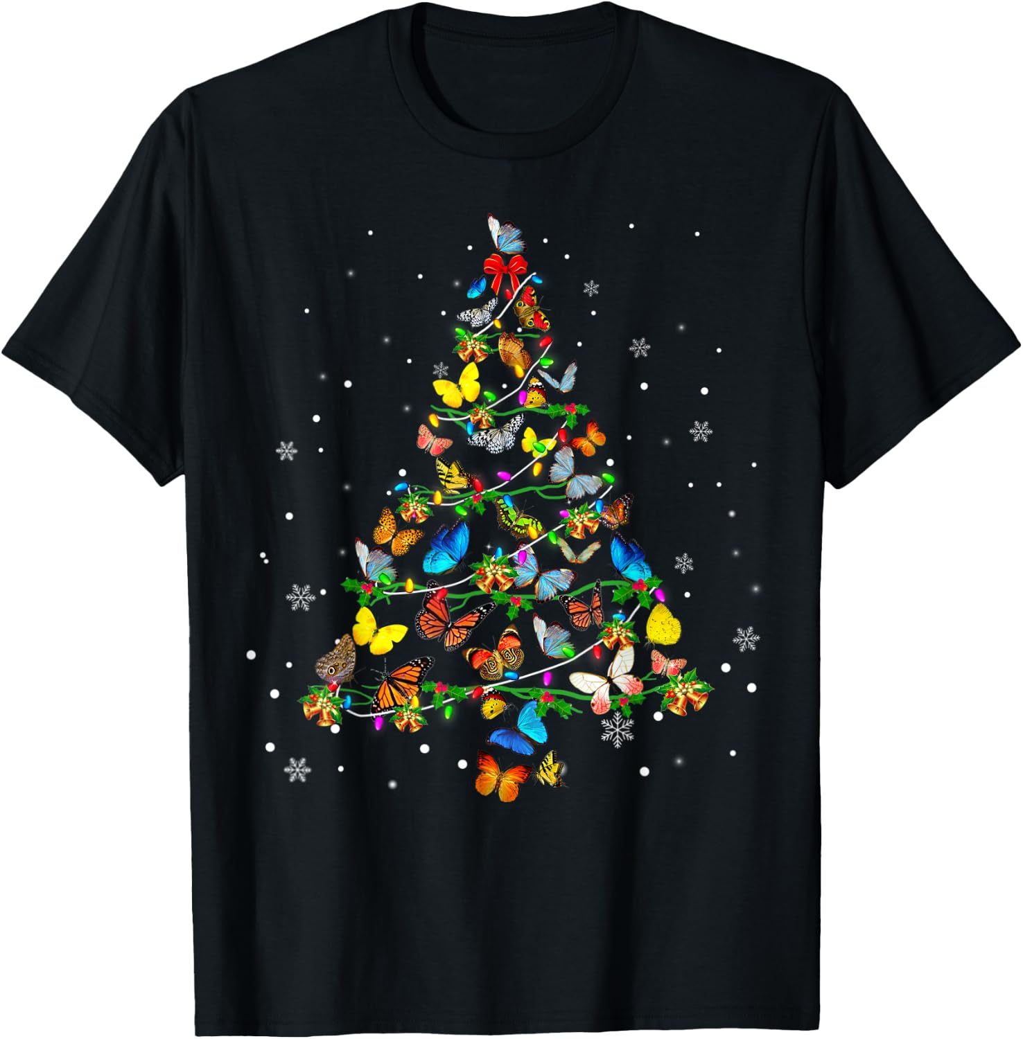 Butterfly Christmas Tree Ornament Decor Xmas T-Shirt - T-Shirt | Black