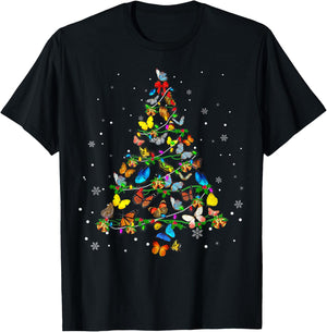 Butterfly Christmas Tree Ornament Decor Xmas T-Shirt - T-Shirt | Black