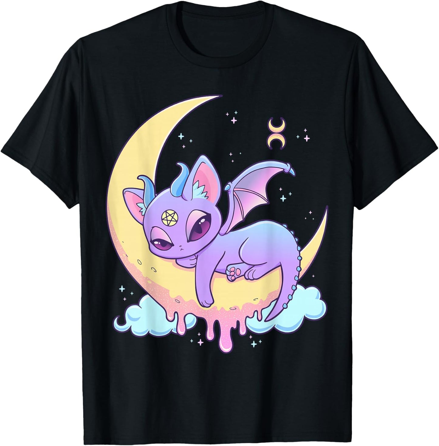 Pastel Goth Witchy Cat Cute Creepy Wiccan Cat Demon Menhera T-Shirt - T-Shirt | Black
