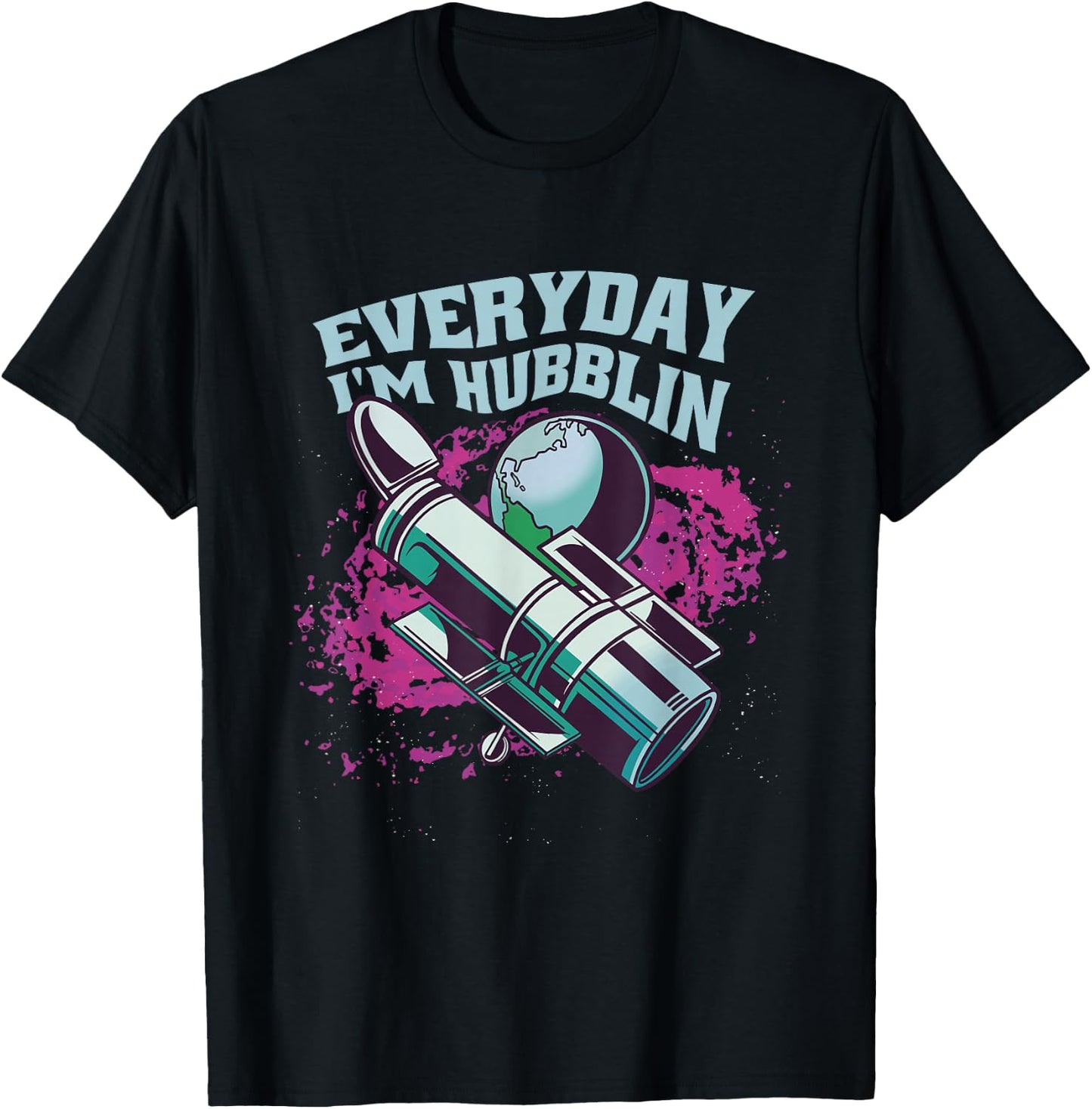 Funny Hubble Telescope Astronaut -Astral Cosmic Design Space T-Shirt - T-Shirt | Black