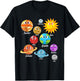 Earth Saturn Mars Jupiter Sun Moon Cute Planets Astronomy T-Shirt - T-Shirt | Black