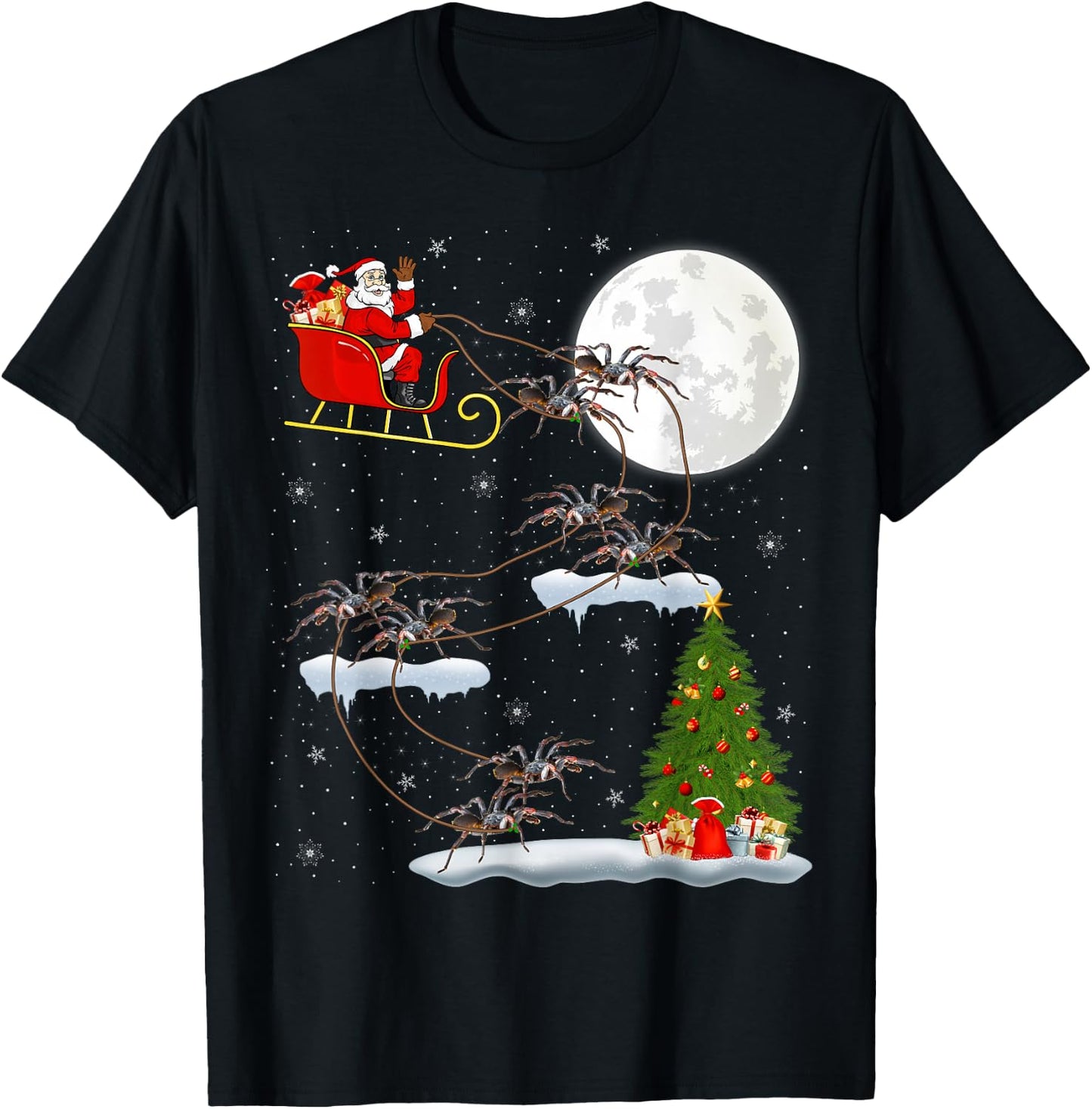Funny Xmas Lighting Tree Santa Riding Tarantula Christmas T-Shirt - T-Shirt | Black