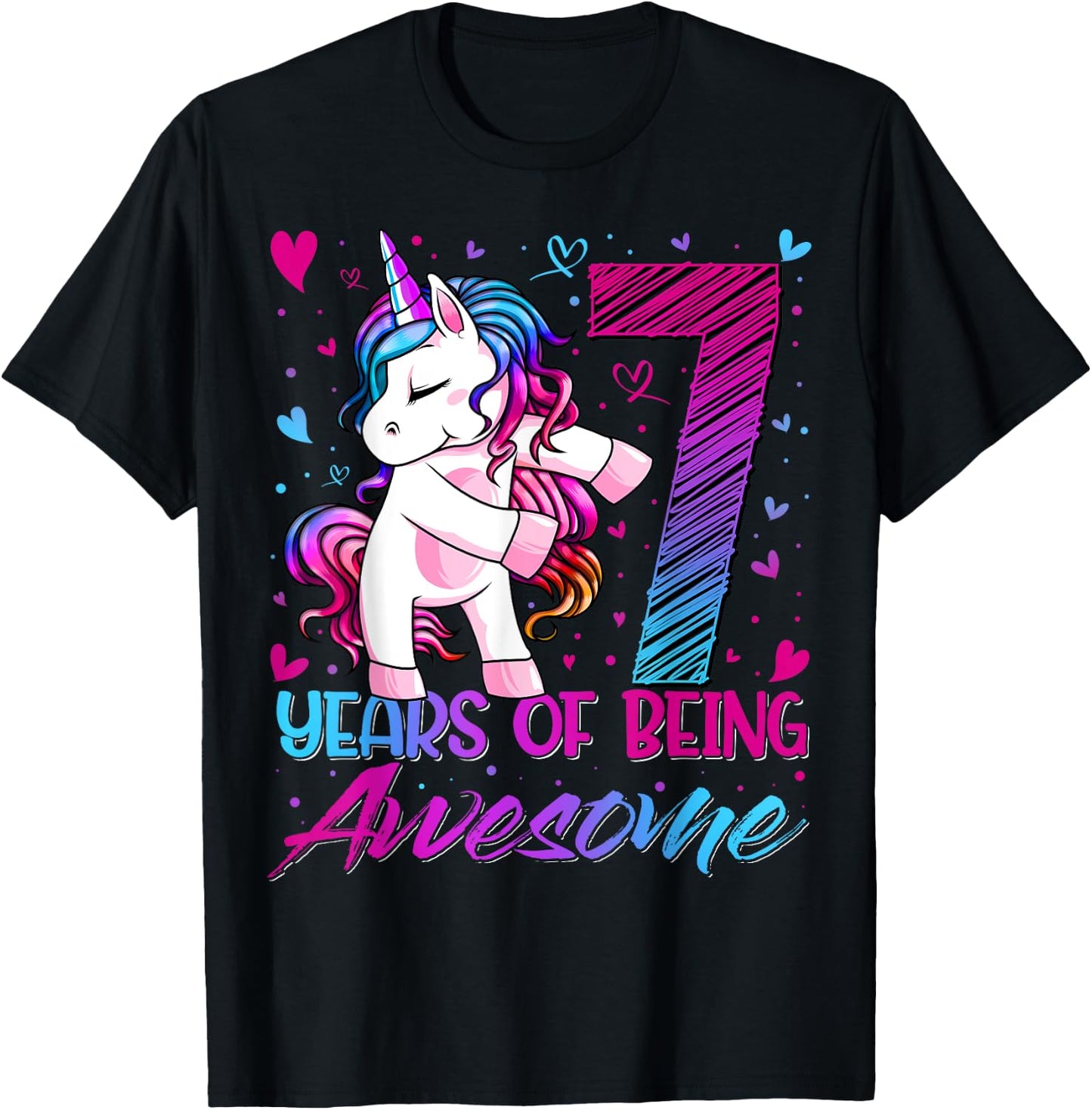 7 Year Old Gifts Unicorn Flossing 7th Birthday Girl Party T-Shirt - T-Shirt | Black