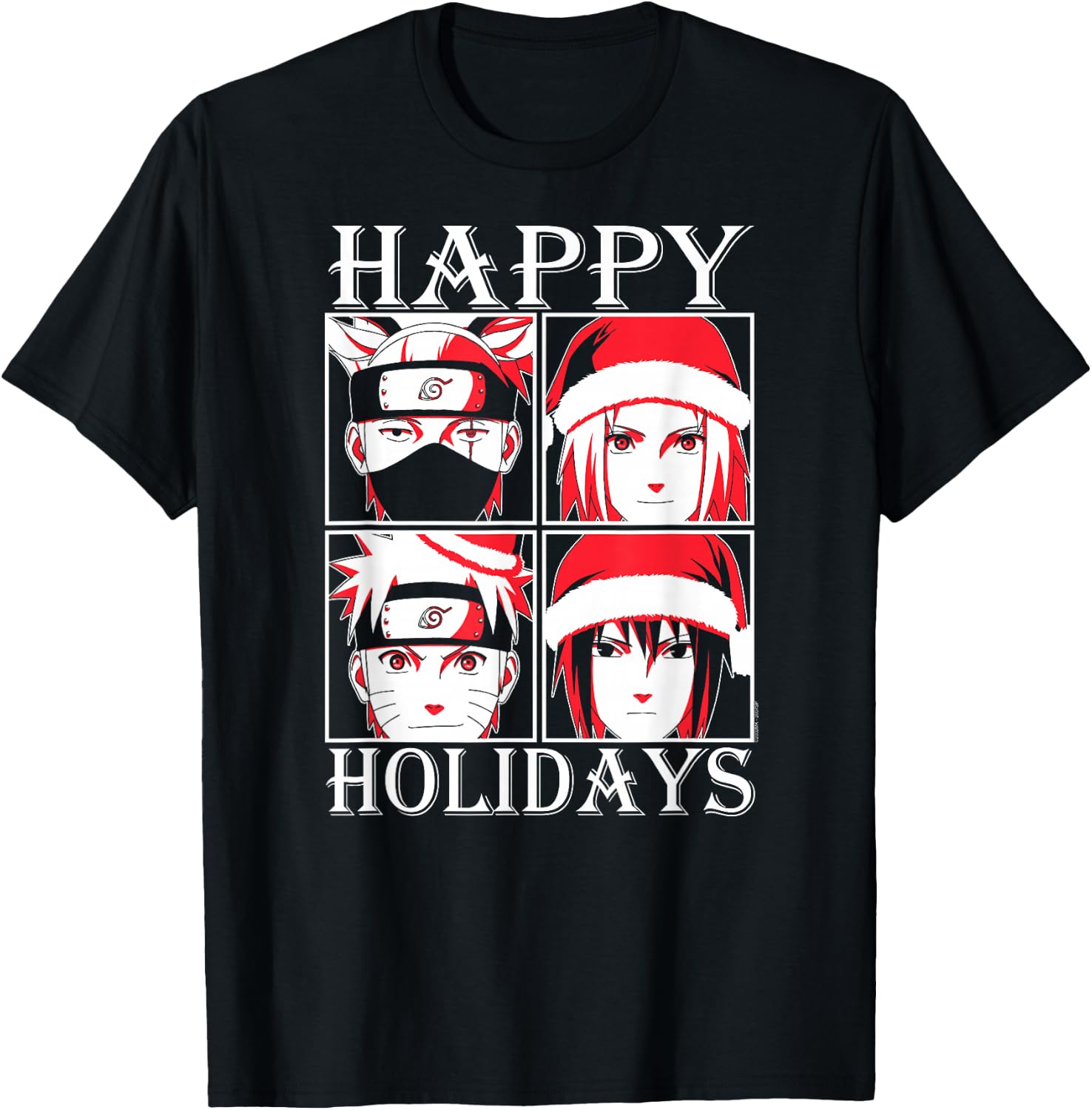Naruto Shippuden Happy Holidays Characters Anime T-Shirt - T-Shirt | Black