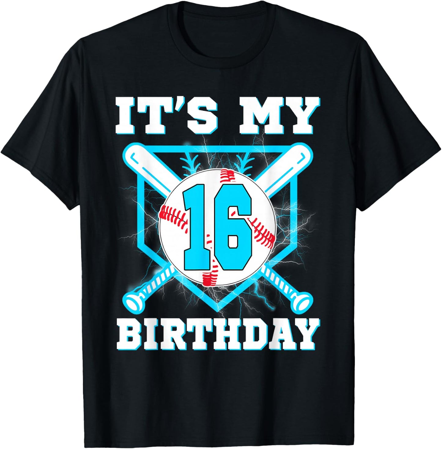 It's My 16th Birthday 16 Year Old Birthday Baseball Player T-Shirt - T-Shirt | Black
