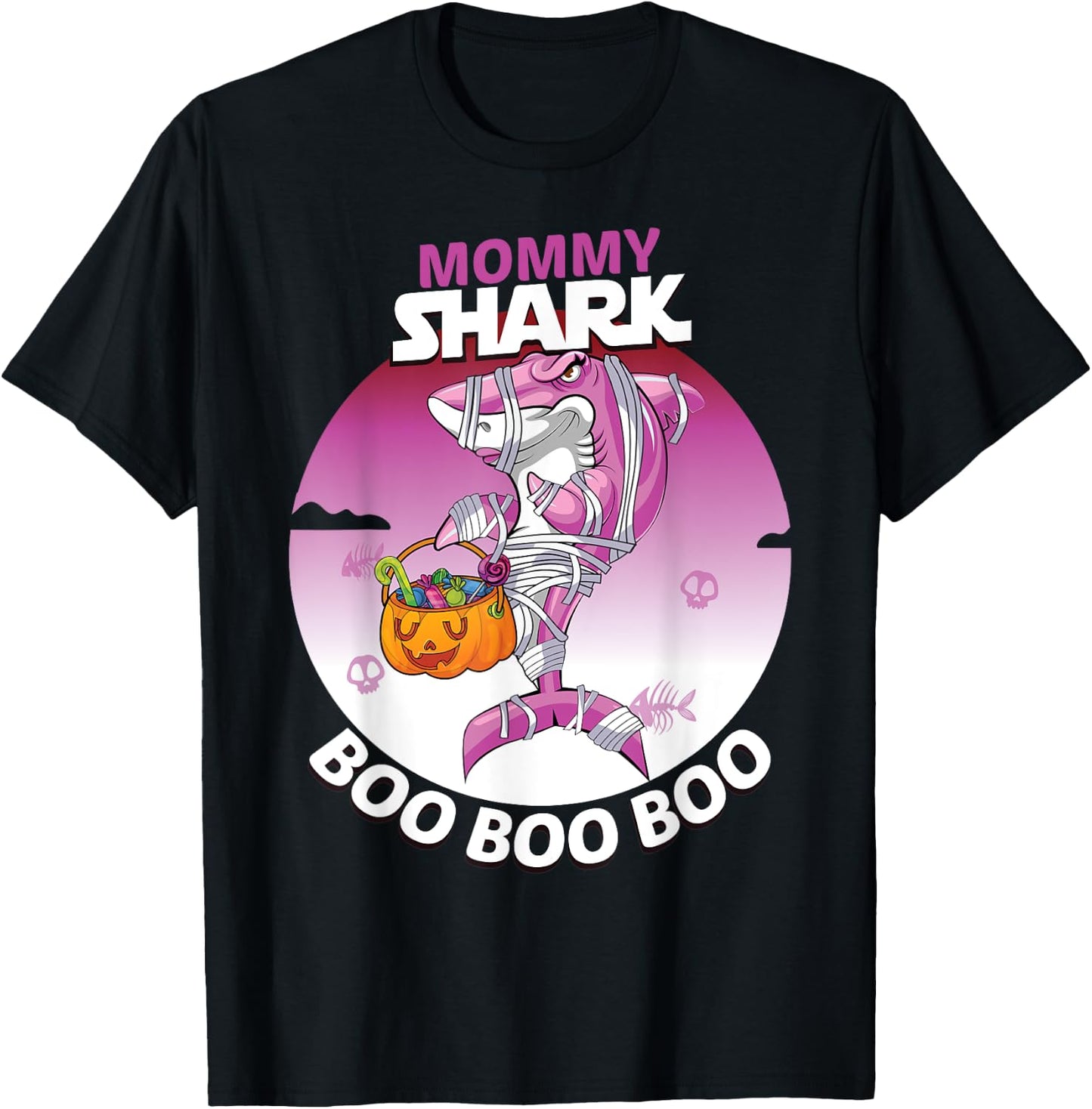 Mommy Shark Boo Boo Funny Family Shark Halloween T-Shirt - T-Shirt | Black