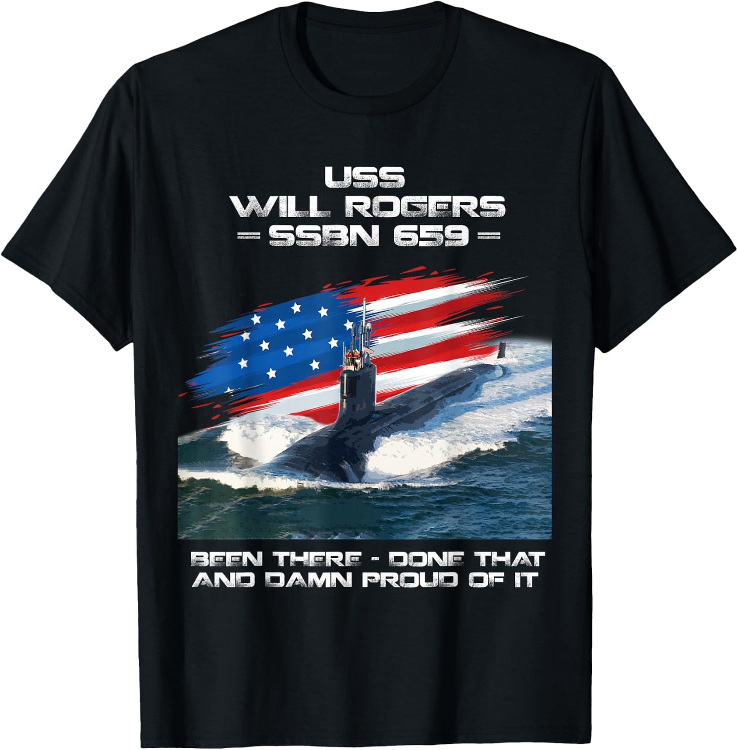 USS Will Rogers SSBN-659 American Flag Submarine Veteran T-Shirt - T-Shirt | Black