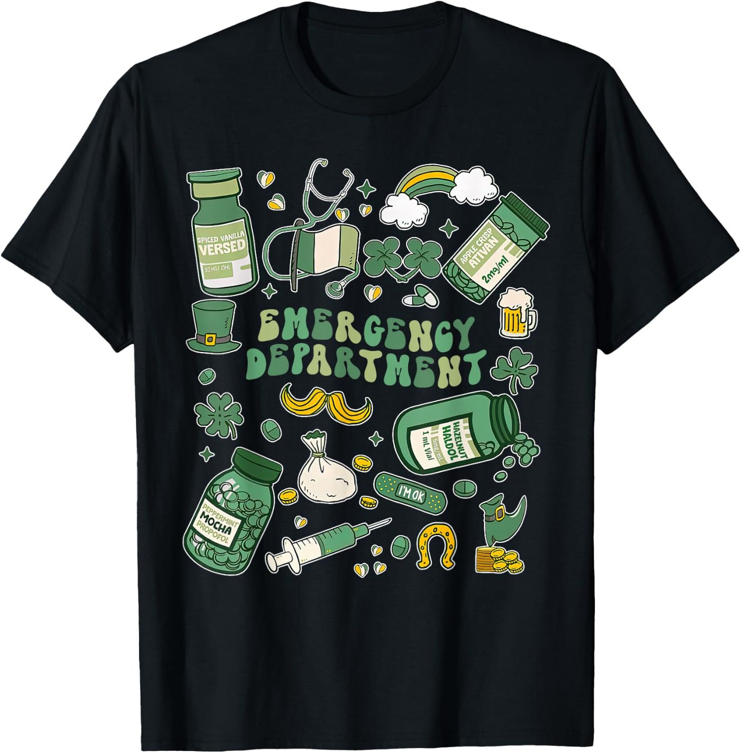 Emergency Department Nurse St. Patrick's Day ER ICU Nursing T-Shirt - T-Shirt | Black