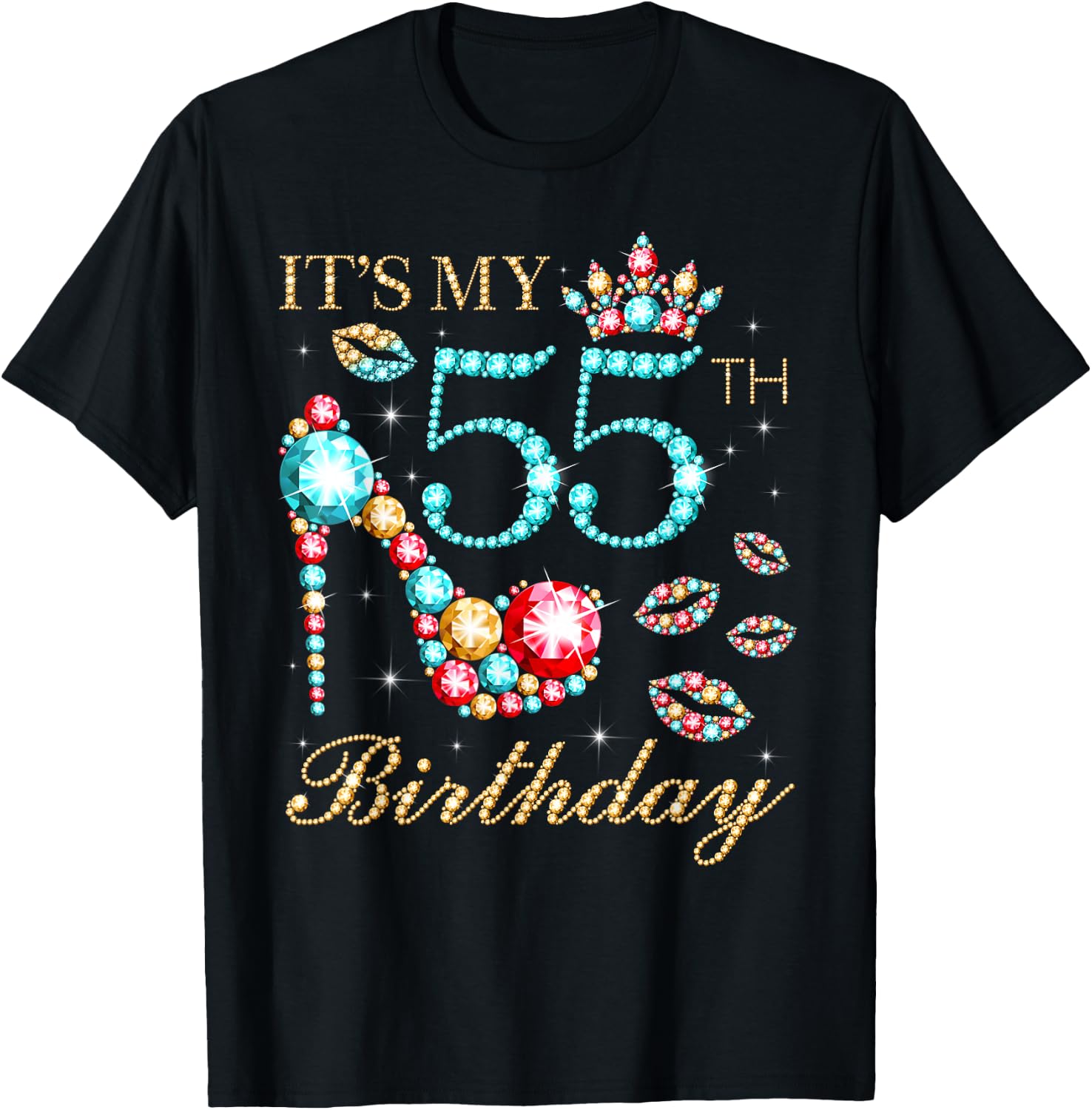 It's My 55th Birthday Cute 55 Years Old Birthday Queen T-Shirt - T-Shirt | Black