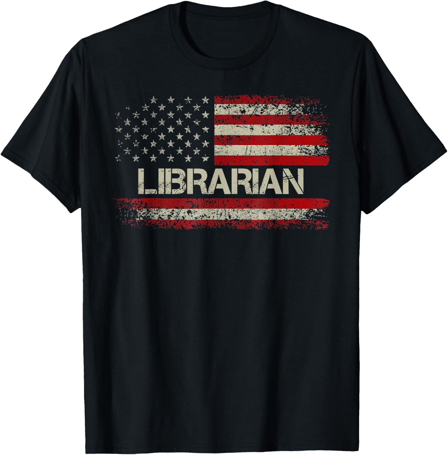 Librarian - Vintage American Flag US Patriotic Librarian T-Shirt - T-Shirt | Black