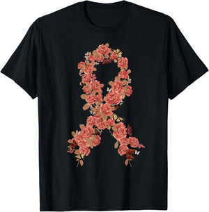 Peach Ribbon Uterine Endometrial Cancer Awareness T-Shirt - T-Shirt | Black