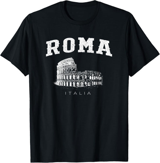 Distressed Roma Italia Colosseum Vintage Italy Rome T-Shirt - T-Shirt | Black