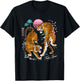 Pop Cult Women's Tokyo Dueling Asian Tigers Retro 80's Vaporwave - Black Tiger Print Short Sleeve - Small T-Shirt - T-Shirt | Black
