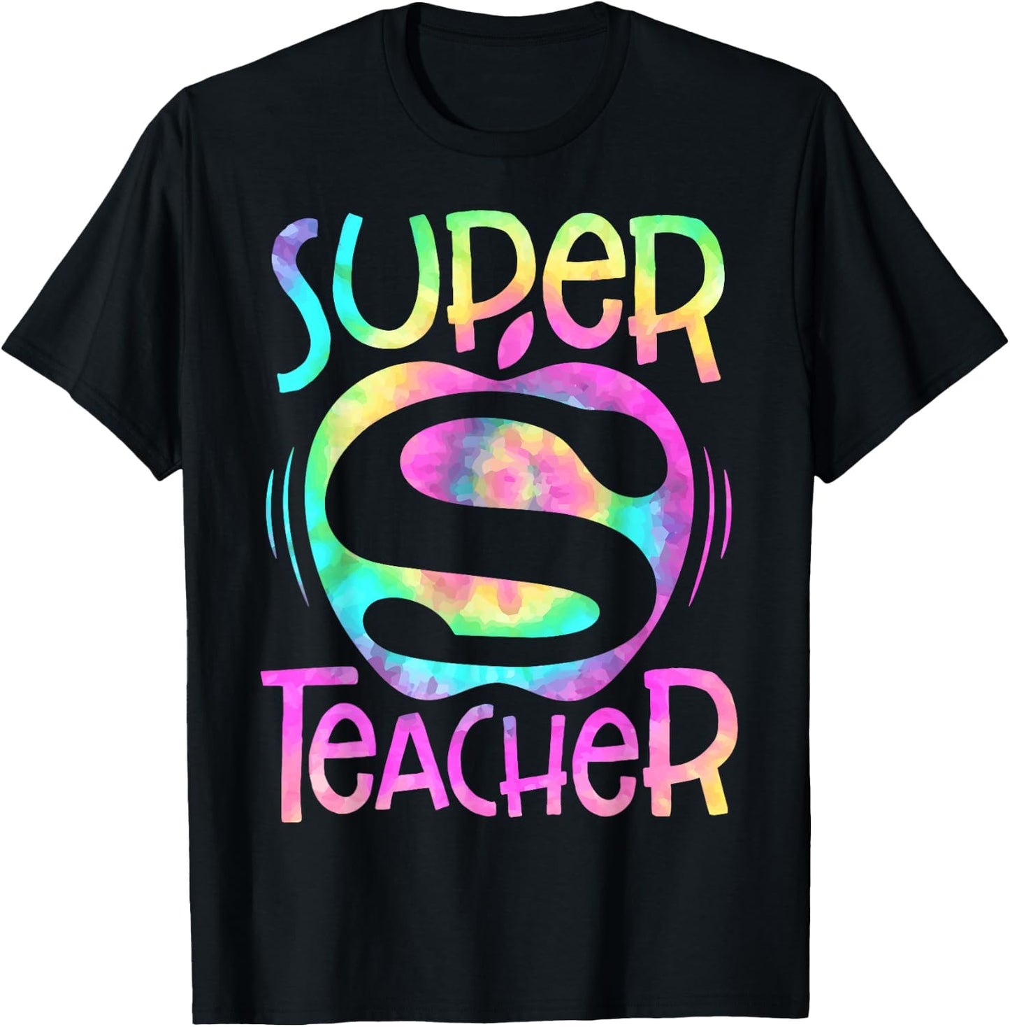 Super Teacher Back To School Apple Tie Dye Funny First Day T-Shirt - T-Shirt | Black