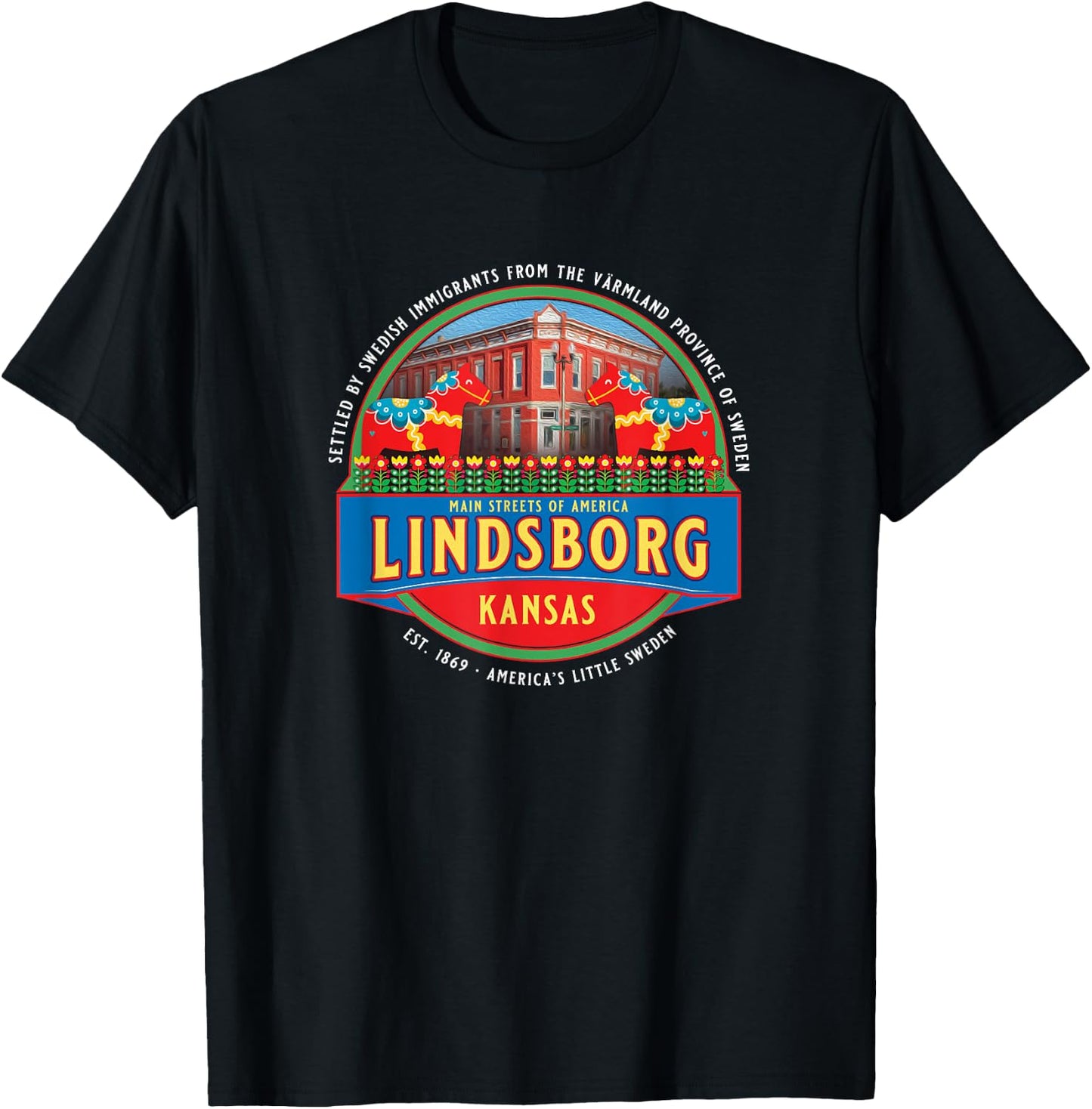 Lindsborg Kansas Little Sweden Swedish Dala Horse Souvenir T-Shirt - T-Shirt | Black