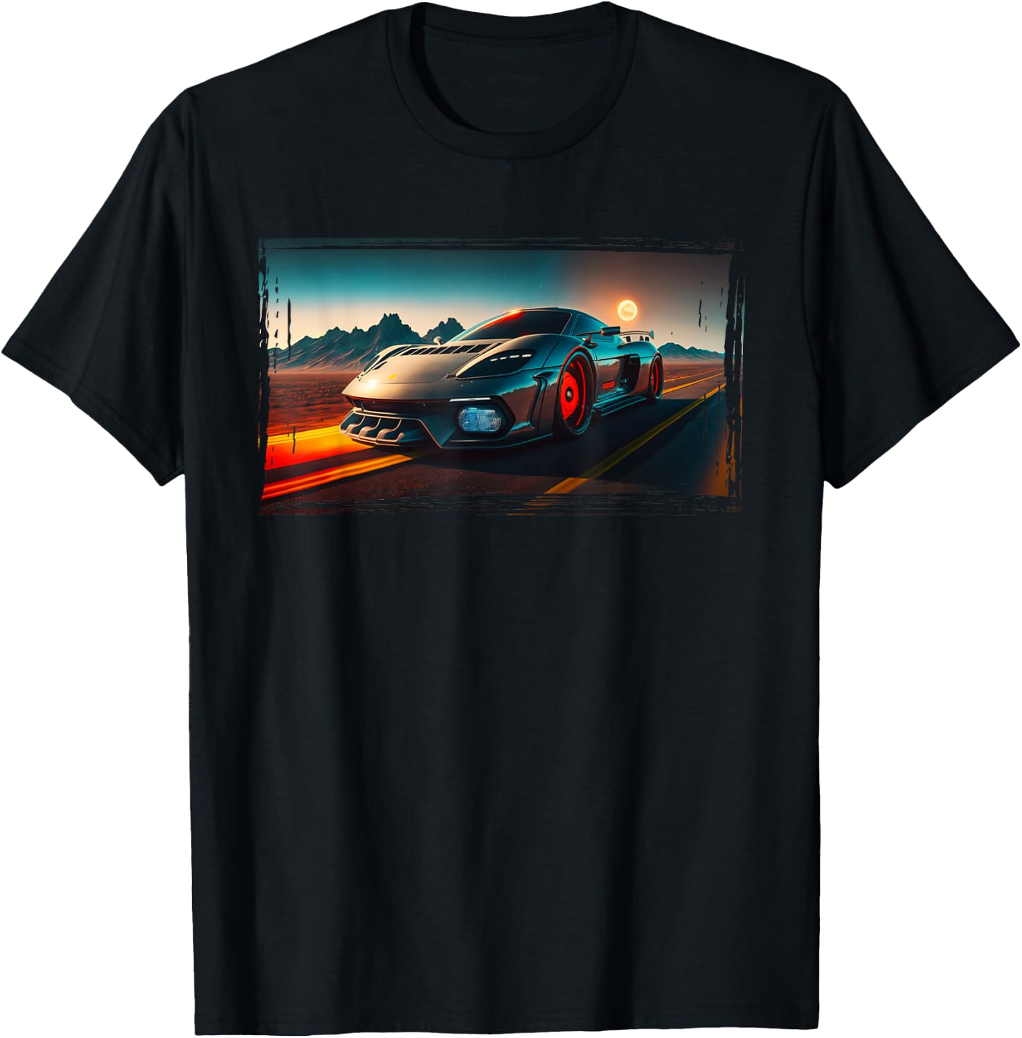 Sports Car Futuristic Sci-Fi Supercar Poster Style Boys Men T-Shirt - T-Shirt | Black