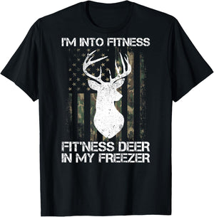 I'm Into Fitness Fit'ness Deer In My Freezer Hunter on back T-Shirt - T-Shirt | Black