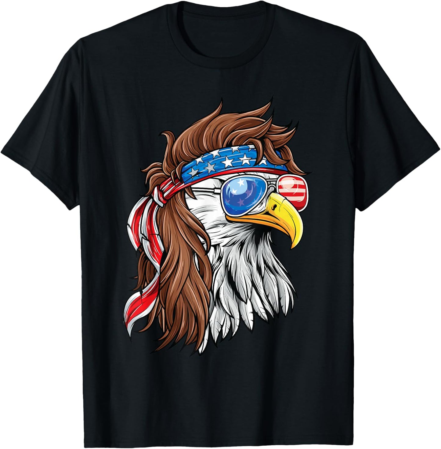 Patriotic Bald Eagle Mullet USA American Flag 4th of July T-Shirt - T-Shirt | Black