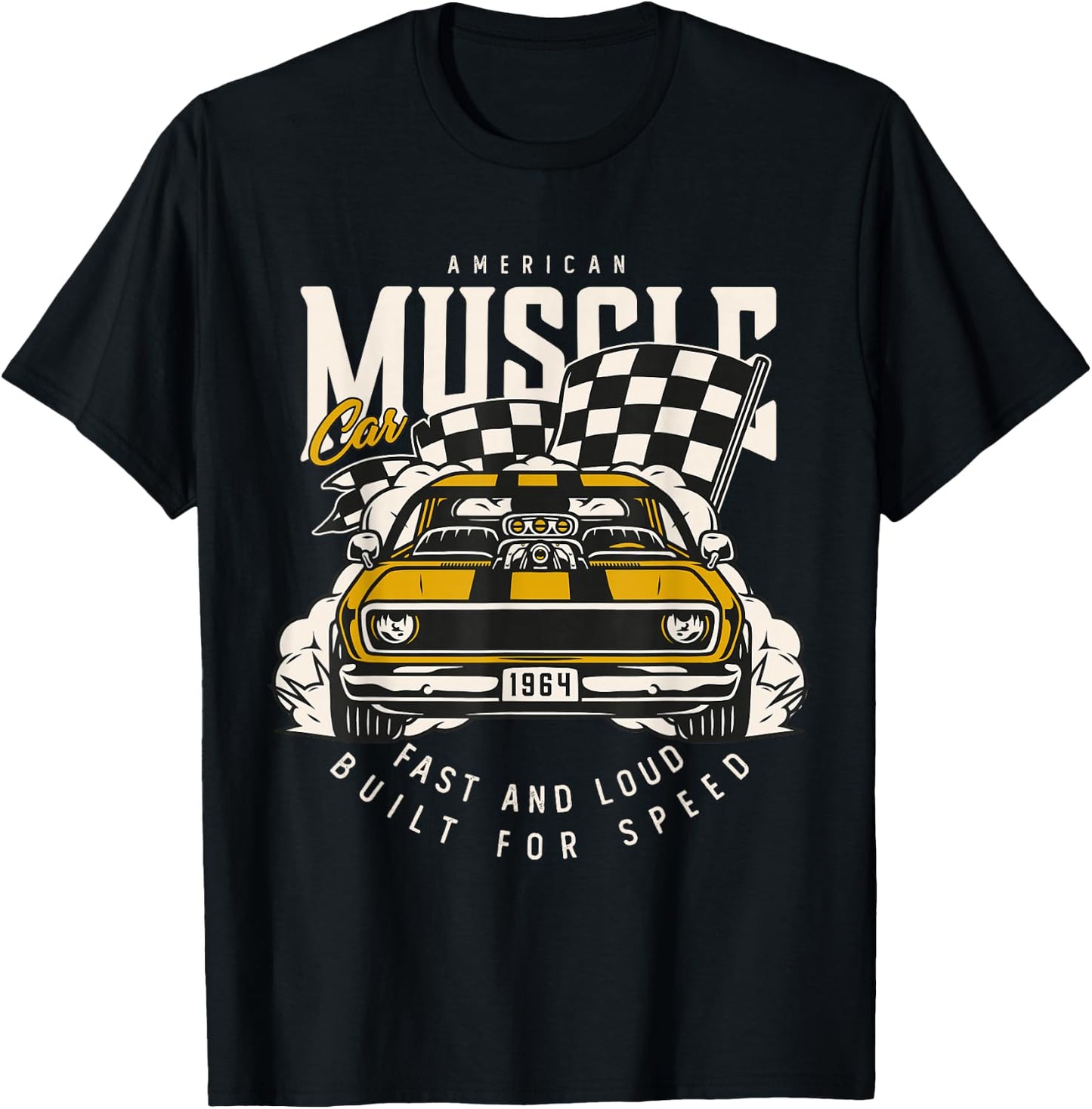 Vintage American Muscle Car Racing Flag T-Shirt - T-Shirt | Black