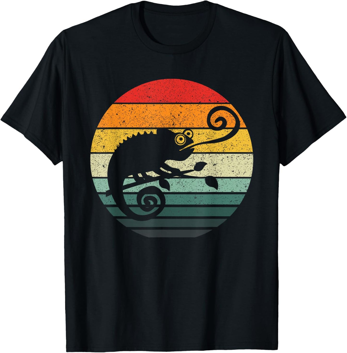 Chameleon Retro Sunset Vintage Design T-Shirt - T-Shirt | Black