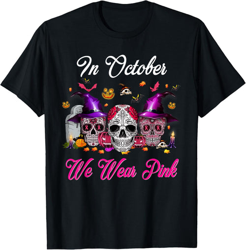 Sugar Skull In October We Wear Pink Breast Cancer Halloween