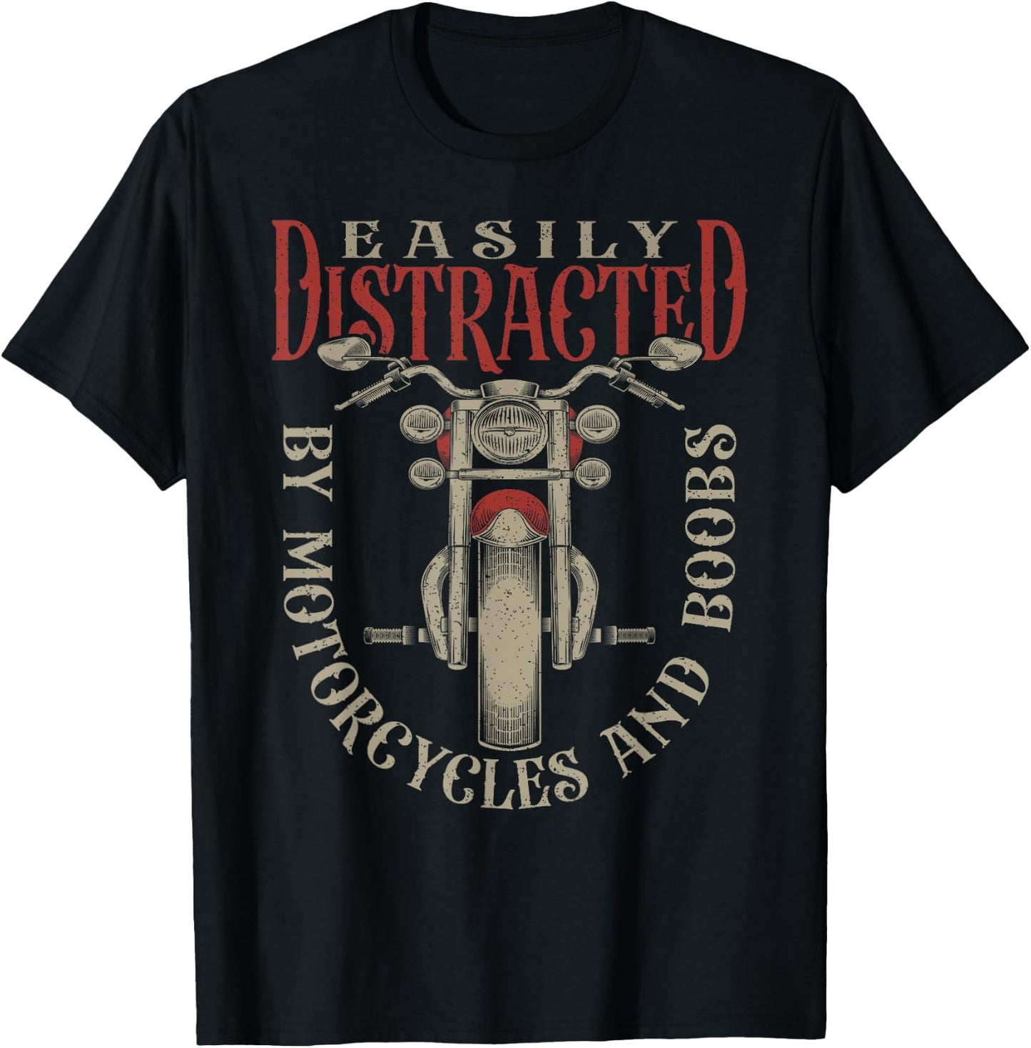 Classic Biker Distracted By Motorcycles And Boobs T-Shirt - T-Shirt | Black