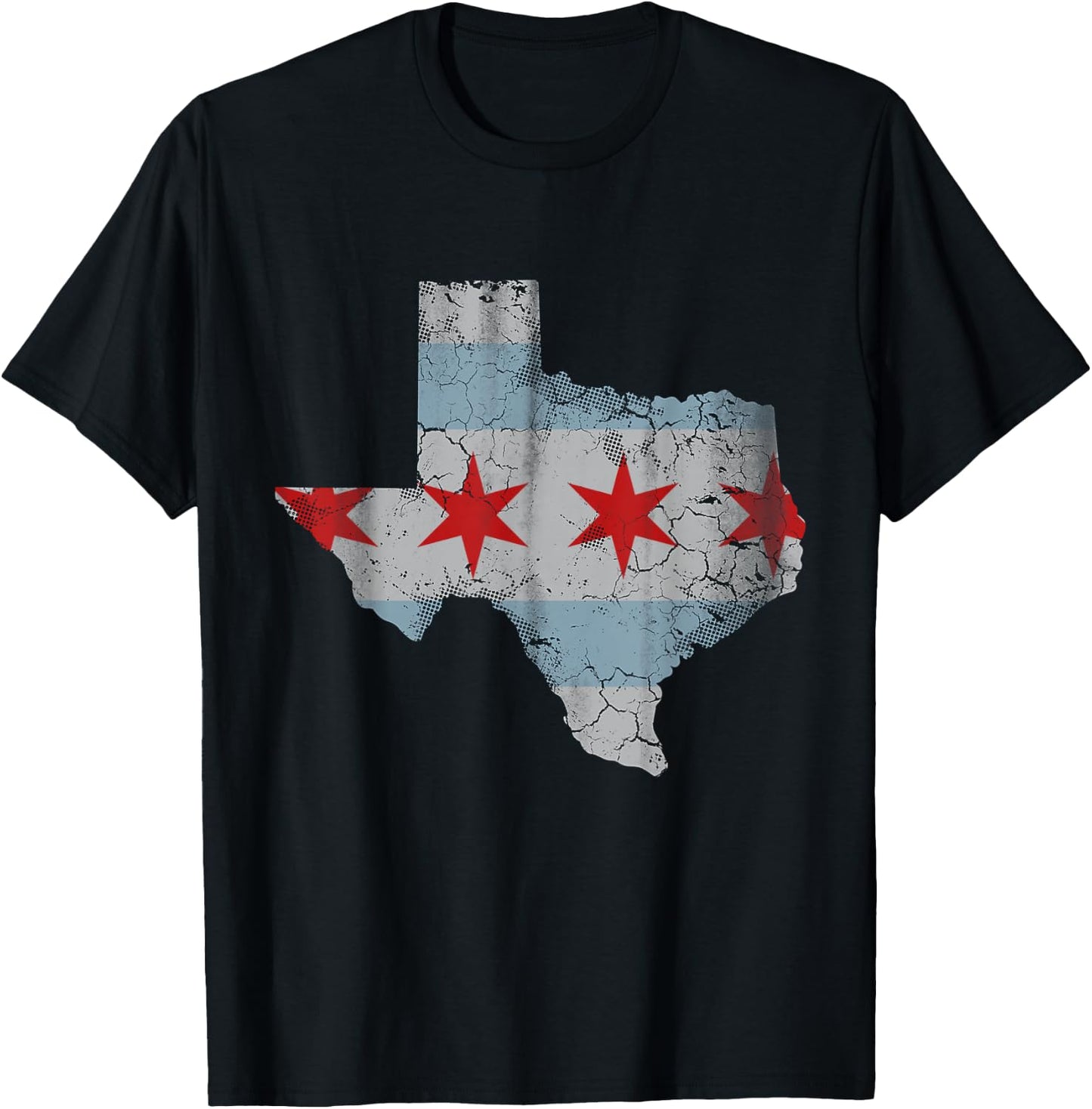 Texas Chicago Flag Vintage Distressed T-Shirt - T-Shirt | Black