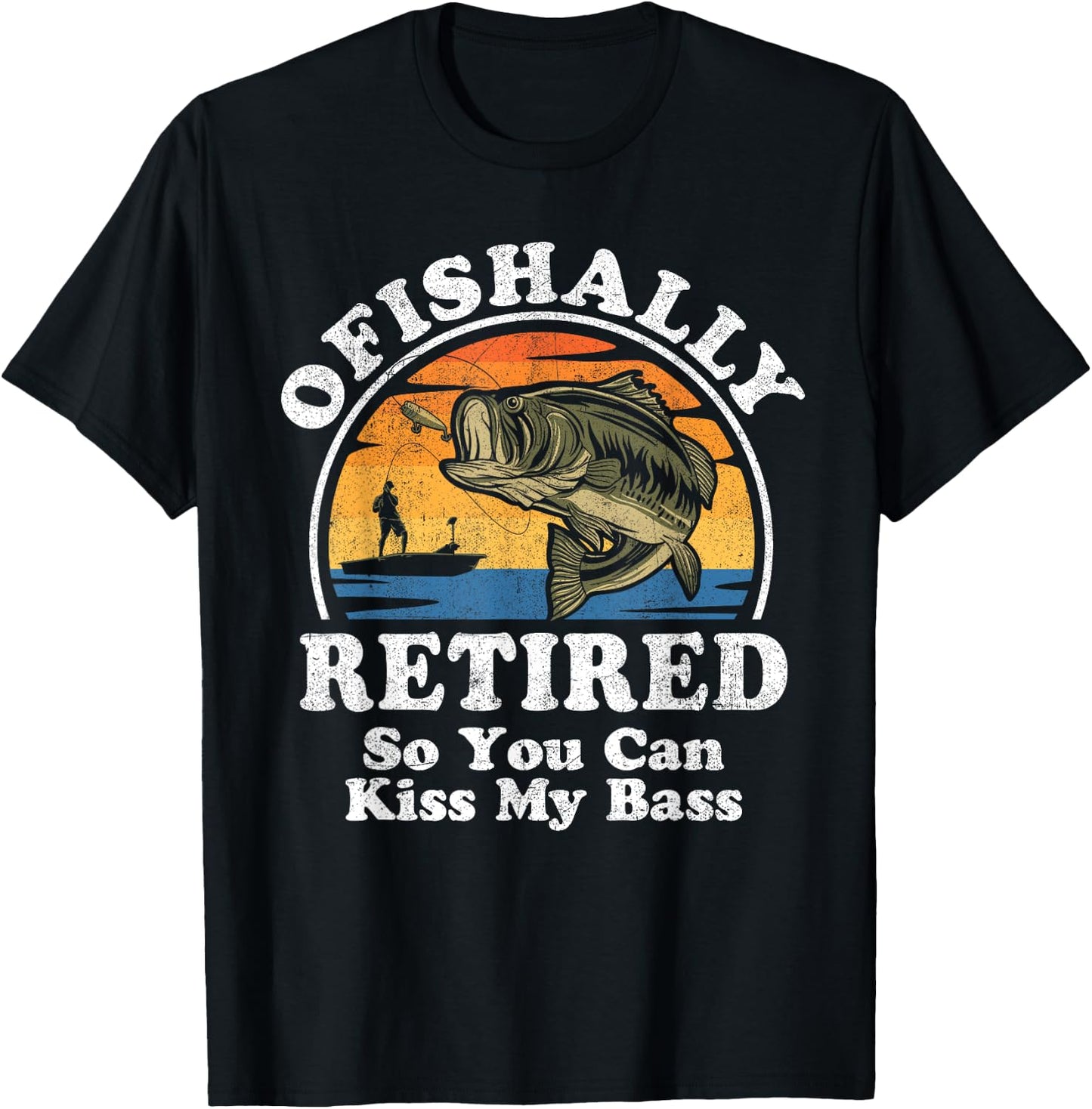 Ofishally Retired Funny Bass Fishing Retirement Gift T-Shirt - T-Shirt | Black