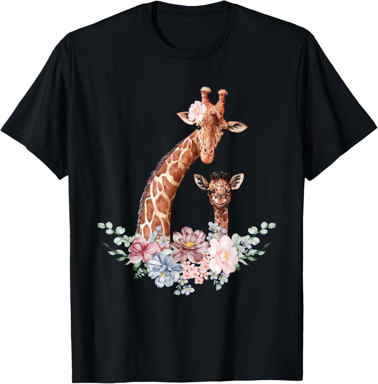 Giraffes Flowers - Giraffe Lover Zoo Animal Wildlife T-Shirt - T-Shirt | Black