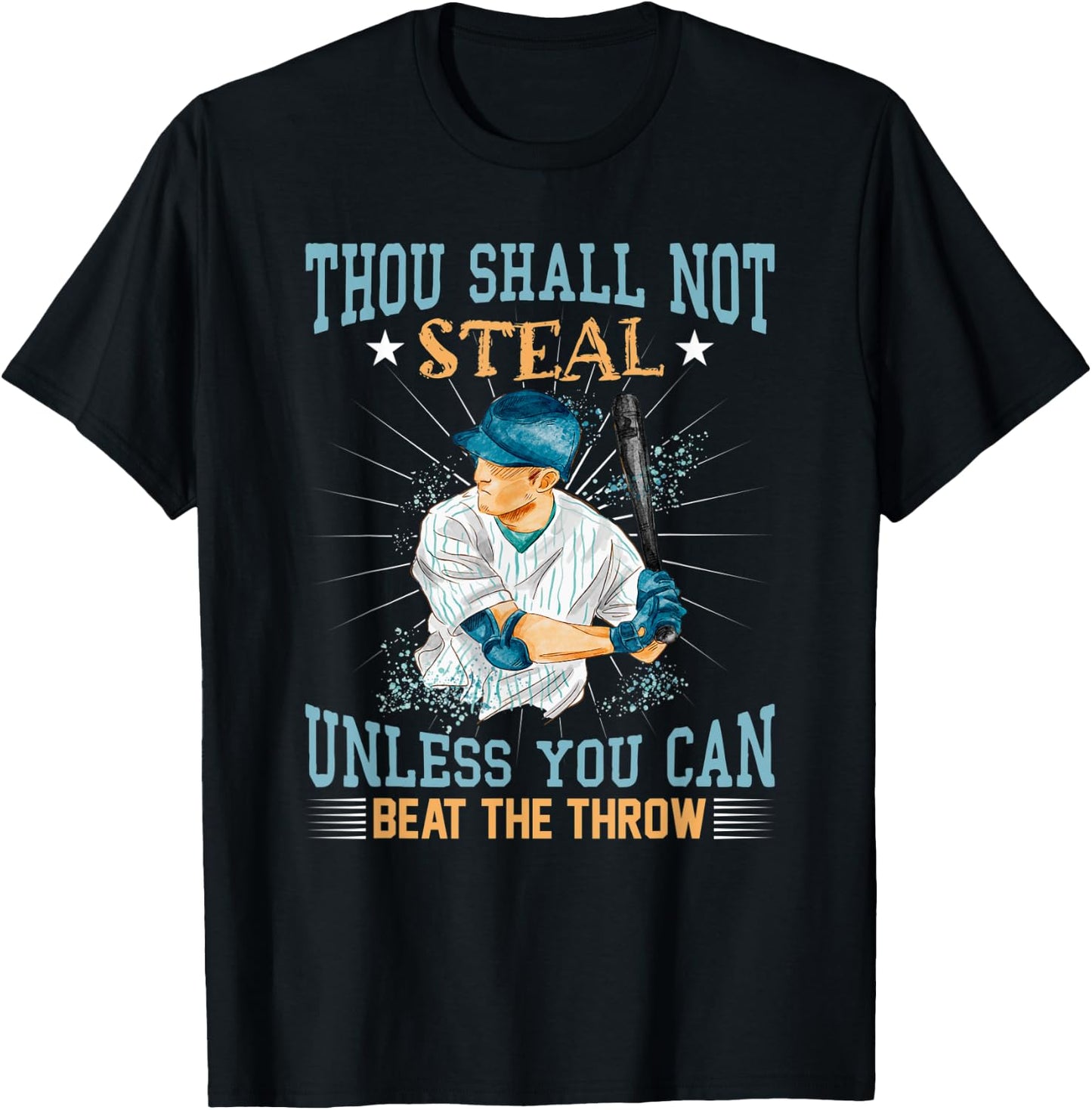 Funny Retro Baseball Thou Shalt Not Steal Unless Beat Throw T-Shirt - T-Shirt | Black