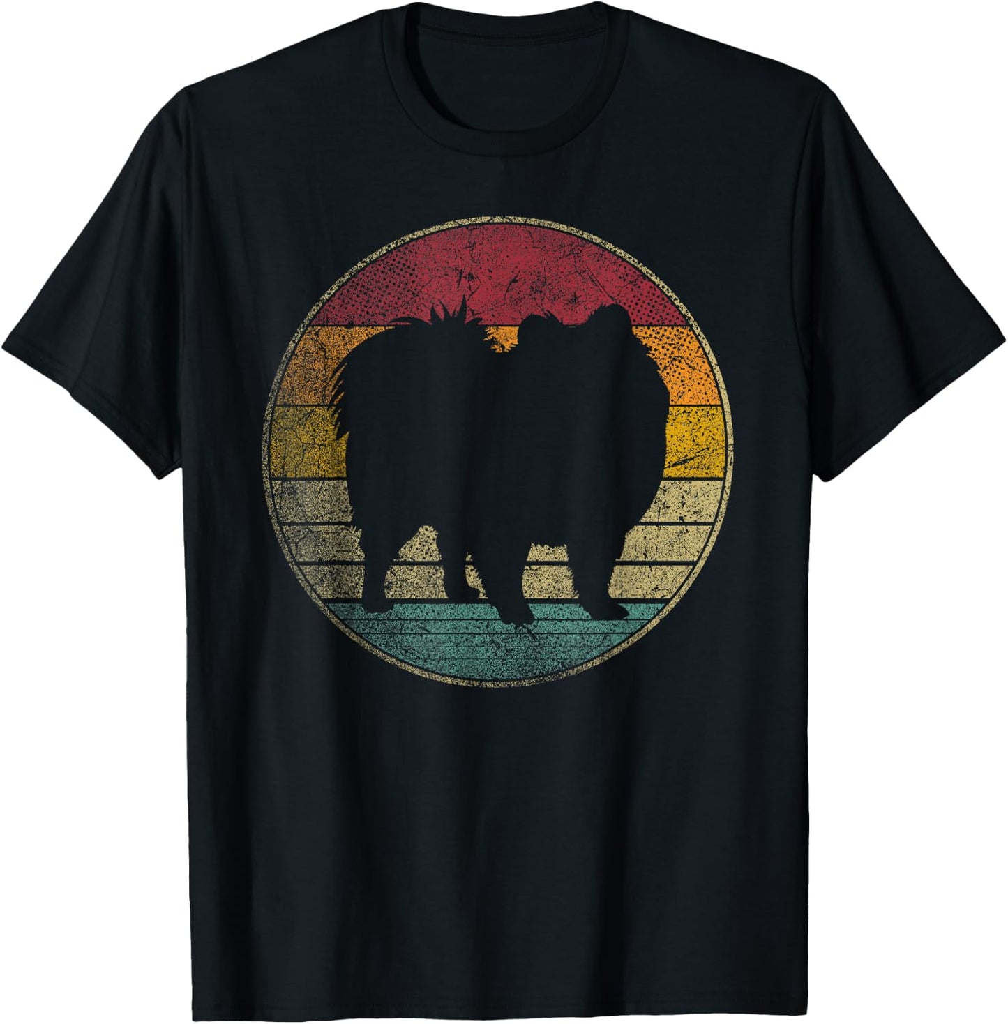 Pomeranian Dog Vintage Distressed Retro 70s 80s Gift Love Men Women Kids T-Shirt - T-Shirt | Black
