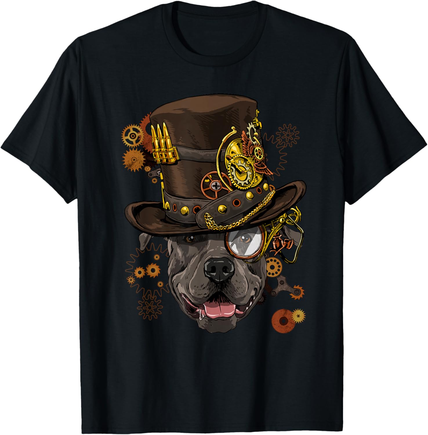 Steampunk Pitbull Steampunk Gears Dog Pitbull Lover T-Shirt - T-Shirt | Black