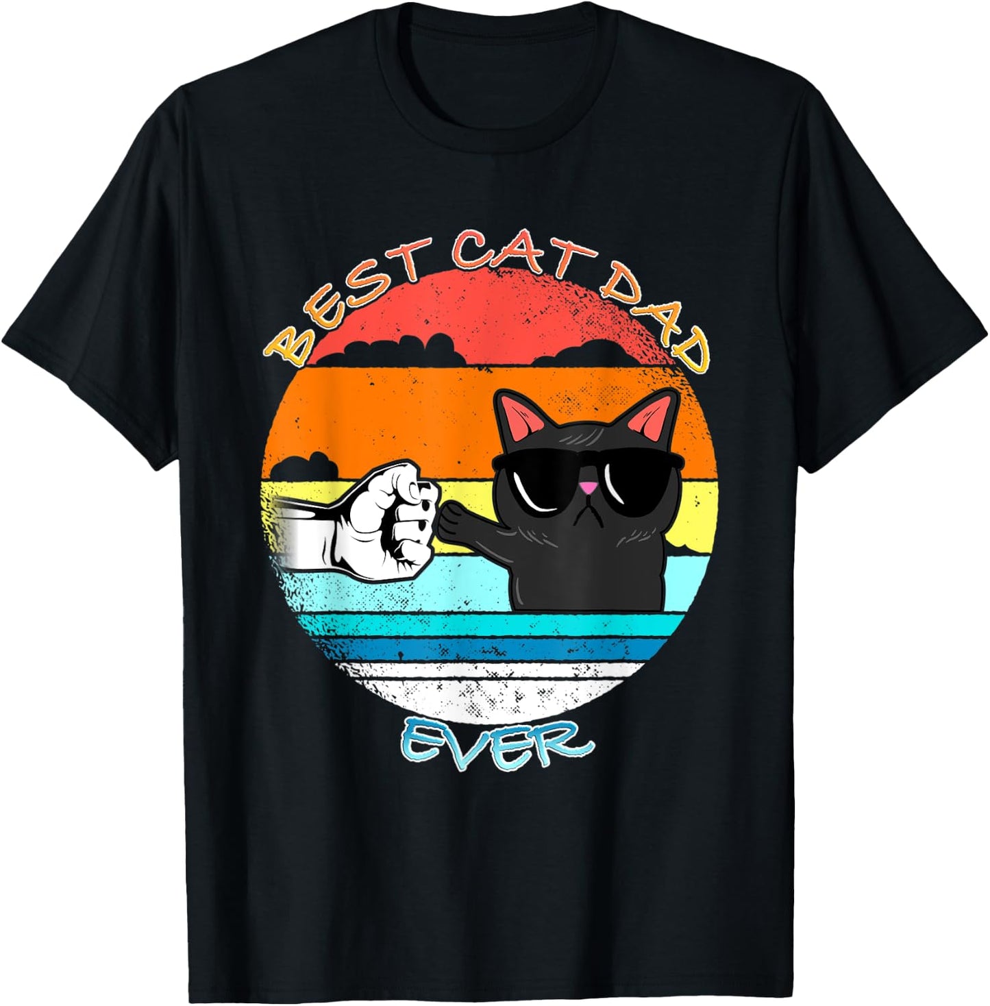 Vintage Cat Best Cat Dad Retro Cat Meow T-Shirt - T-Shirt | Black